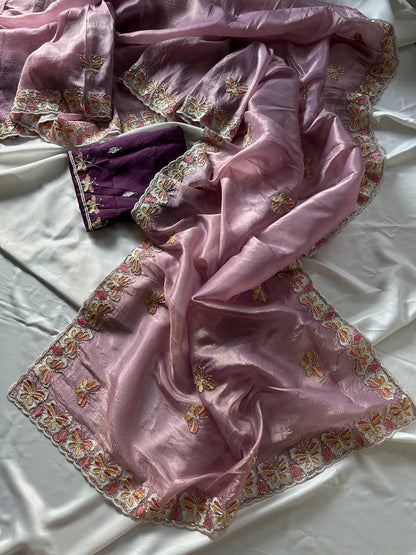 Radha Butterfly Motif Embroidered Crushed Organza Saree