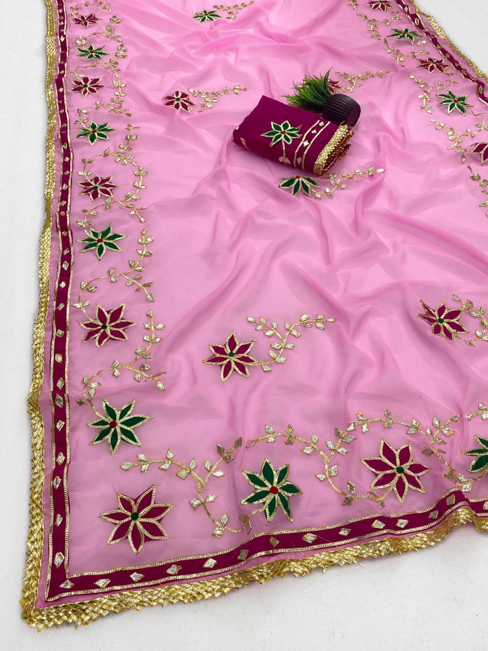 Hand Charkhi Gota Patti Work Georgette Saree