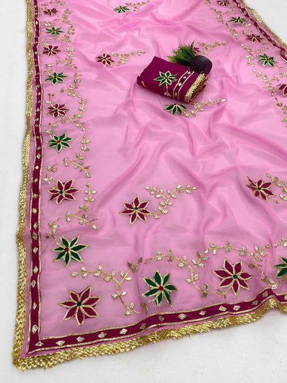 Hand Charkhi Gota Patti Work Georgette Saree