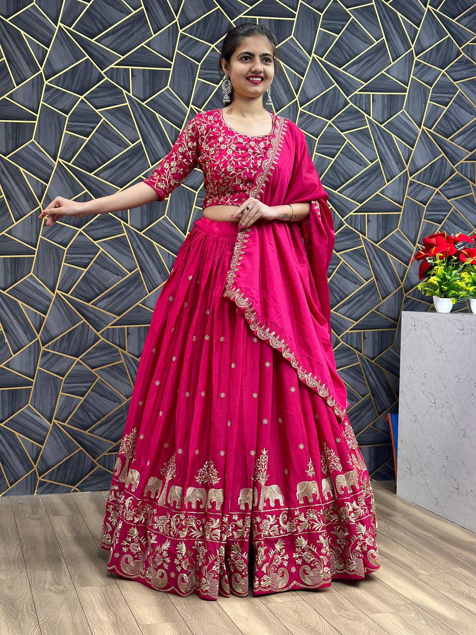 Festival Special Chinon Lehenga Choli with Heavy Embroidery Work (Fully Stitched)