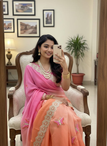 Rubina Soft Fendy Butterfly Work Saree with Gota Patti Lace Border