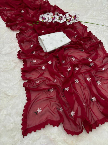 Floral Embroidered Georgette Saree – Lightweight Daily & Party Wear