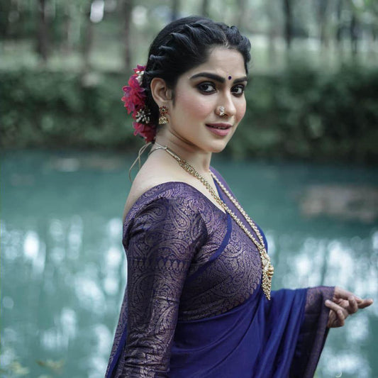Navy Blue Elegant Silk Saree