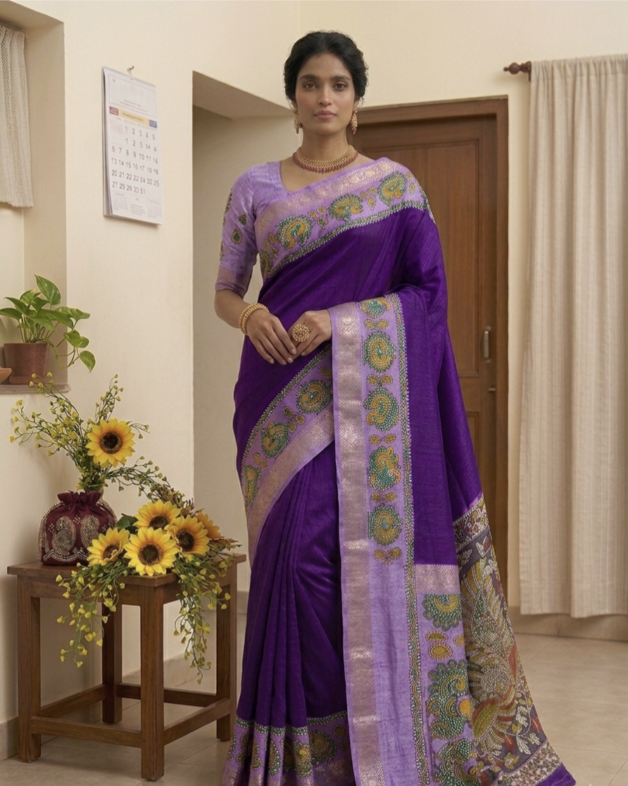 Mangalagiri Mulmul Cotton Saree with Floral Print & Jacquard Border | Lightweight Daily & Festive Wear