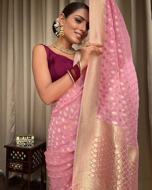 Pink Gold Buti Saree