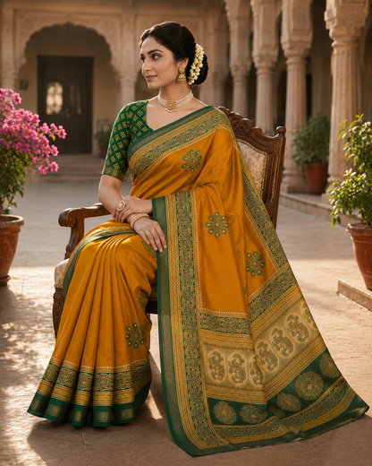 Premium Mul Cotton Printed Saree with Mirror Work & Designer Border