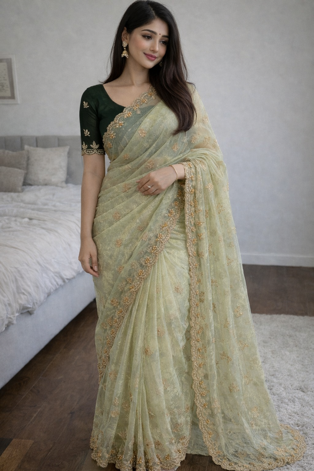 Soft Twills Organza Saree with All Over Handwork & Designer Border