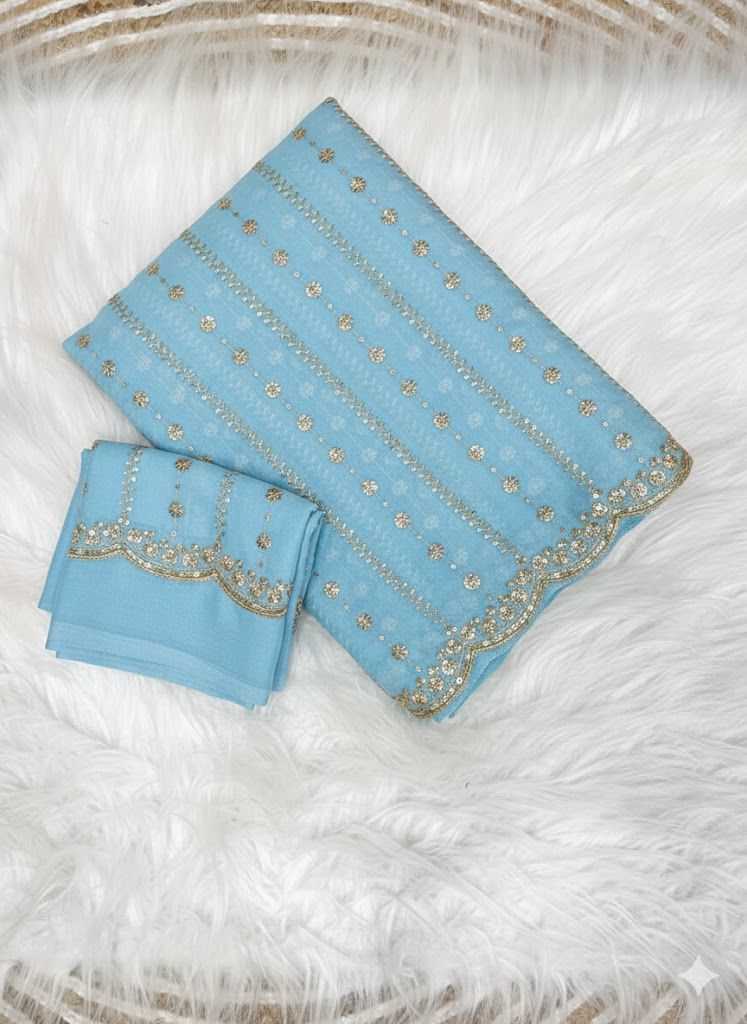 Star Georgette Sequence Embroidery Work Saree with Running Blouse