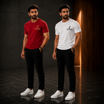 Ecomsquire Premium Cotton T-Shirt Combo Pack for Men (Red & White) | Round Neck Regular Fit