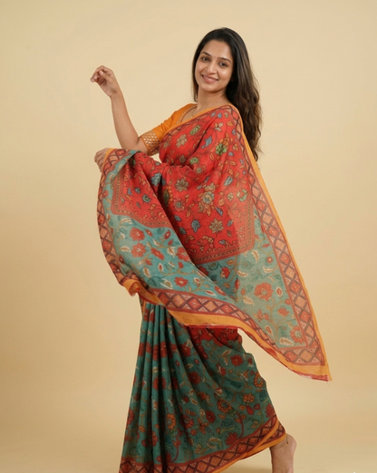 Designer Chinon Digital Print Mirror Work Saree Collection