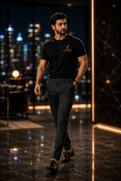 Ecomsquire Premium Black Crew Neck T-Shirt | Gold Logo Edition