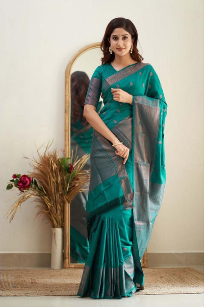 Teal Cotton Silk Saree