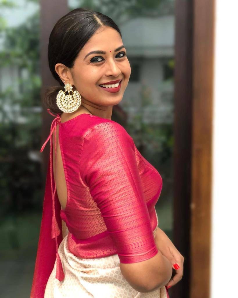 Pink Cream Silk Saree