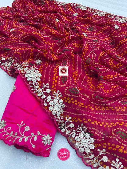 Designer Bandhani Style Printed Saree with Embroidery Border – Festive Wear Collection