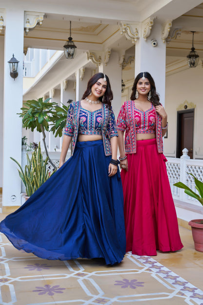 Festival Special Heavy Embroidery Lehenga Choli with Koti – Pure Vichitra Fabric Designer Set