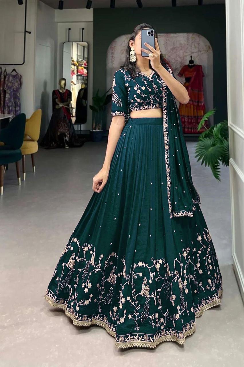 Elegant Chinnon Silk Embroidered Lehenga Choli with Zari Work & Gotta Patti Dupatta
