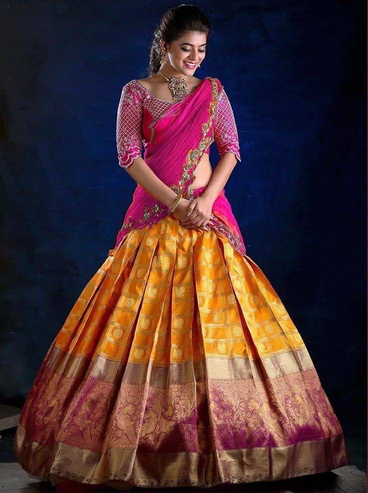 Kanjivaram Jacquard Unstitched Lehenga Choli with Organza Dupatta – 6 Designs
