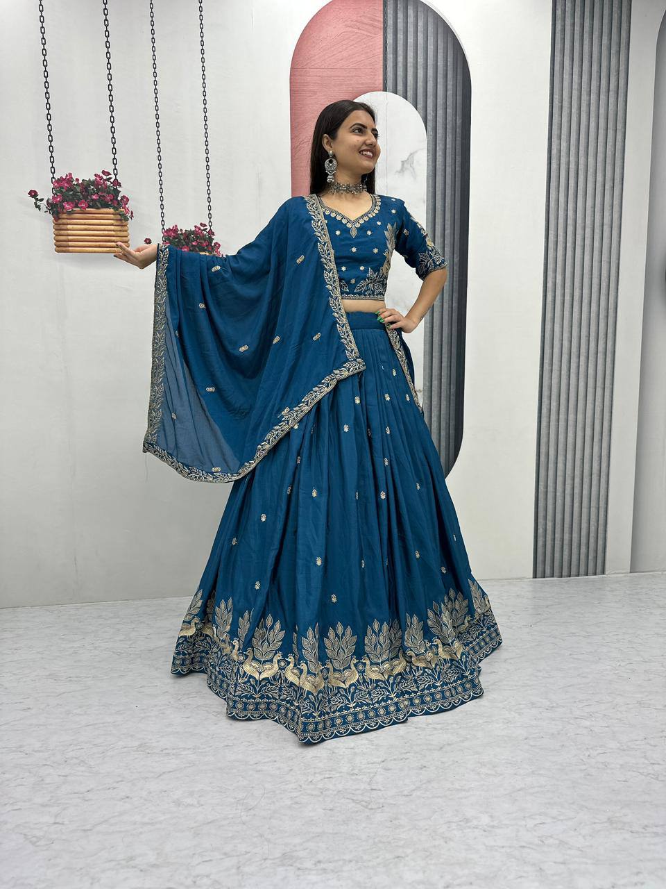 Chinon Embroidered Festival Lehenga Choli | Real Model Shoot | 2 Designs