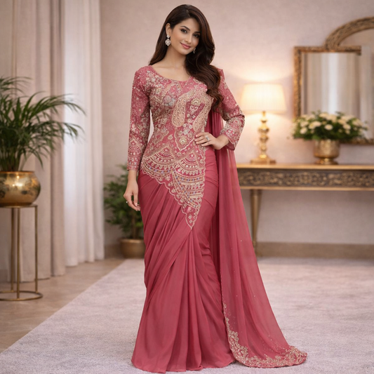 Heavy Embroidery Rangoli Silk Ready To Wear Saree With Designer Blouse