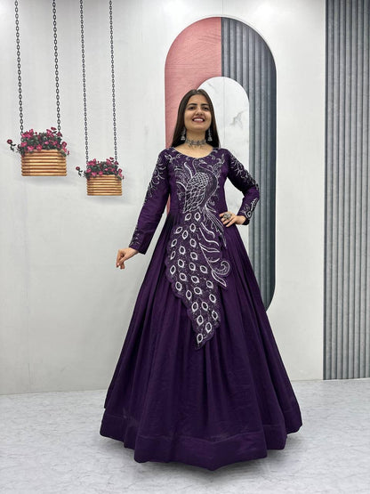 Festival Embroidered Vichitra Silk Gown