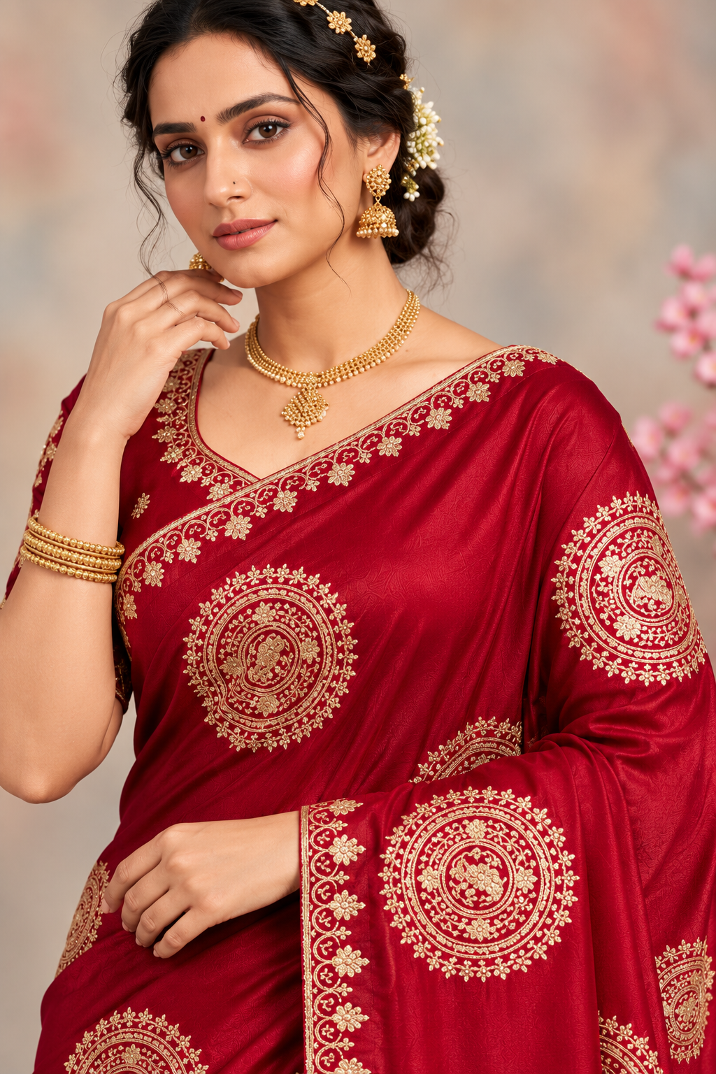 Premium H.O Silk Saree with Gotafoil Butta, C-Pallu & Cut Work Border