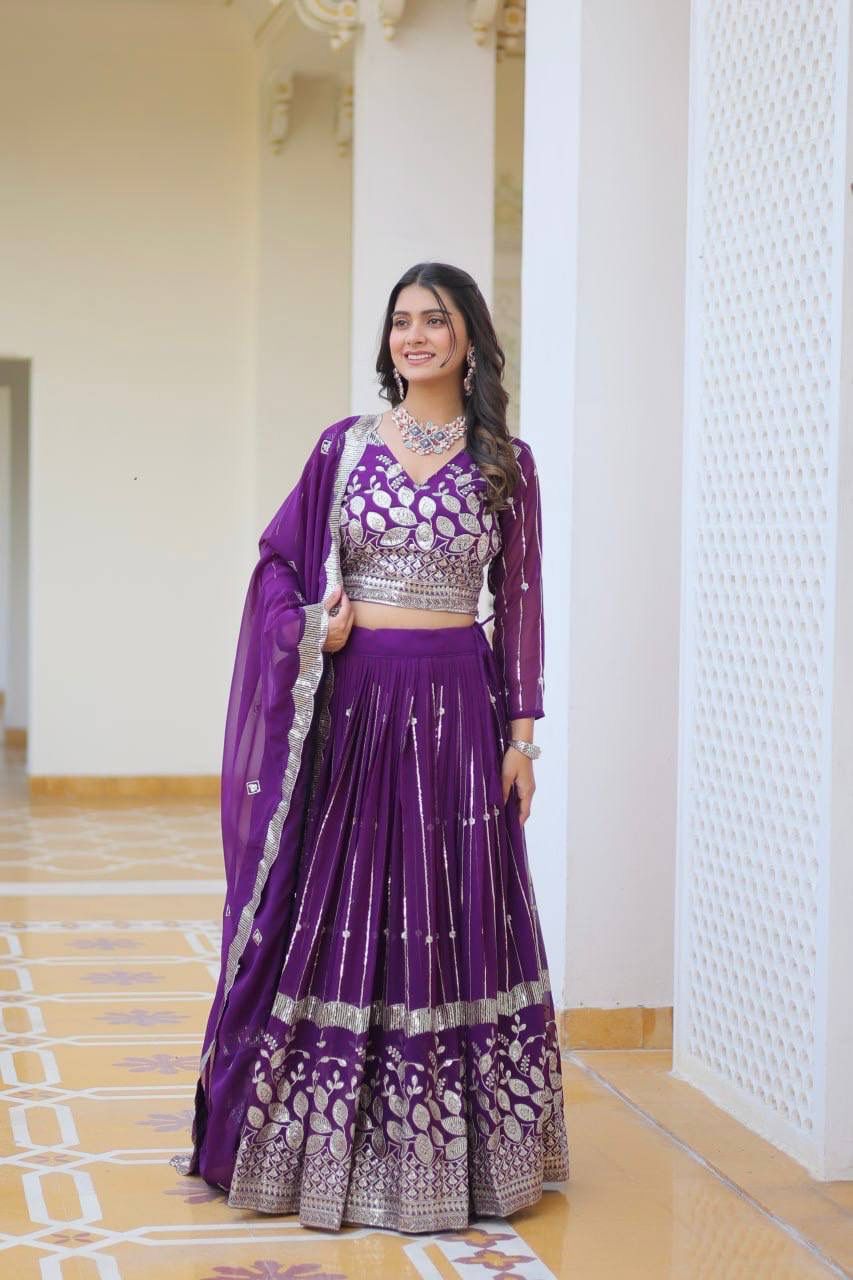 Purple Embroidered Wedding Lehenga Choli Set