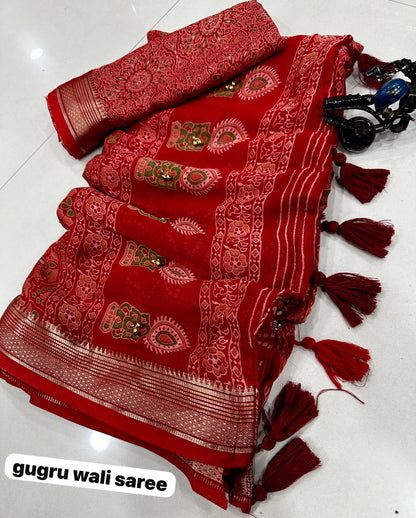 Premium Georgette Saree with Designer Print & Matching Blouse | Washable