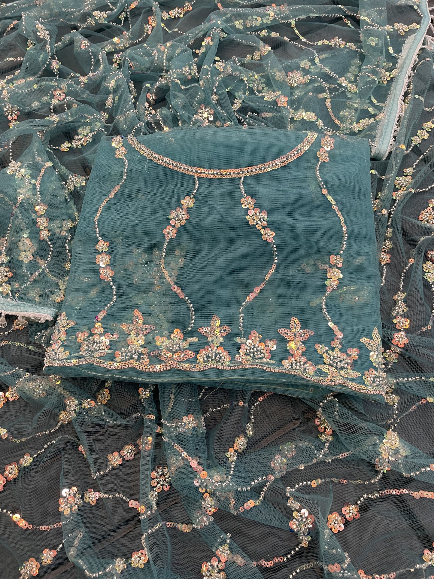 Sufy Premium Butterfly Net Saree with Beads & Moti Sequin Work