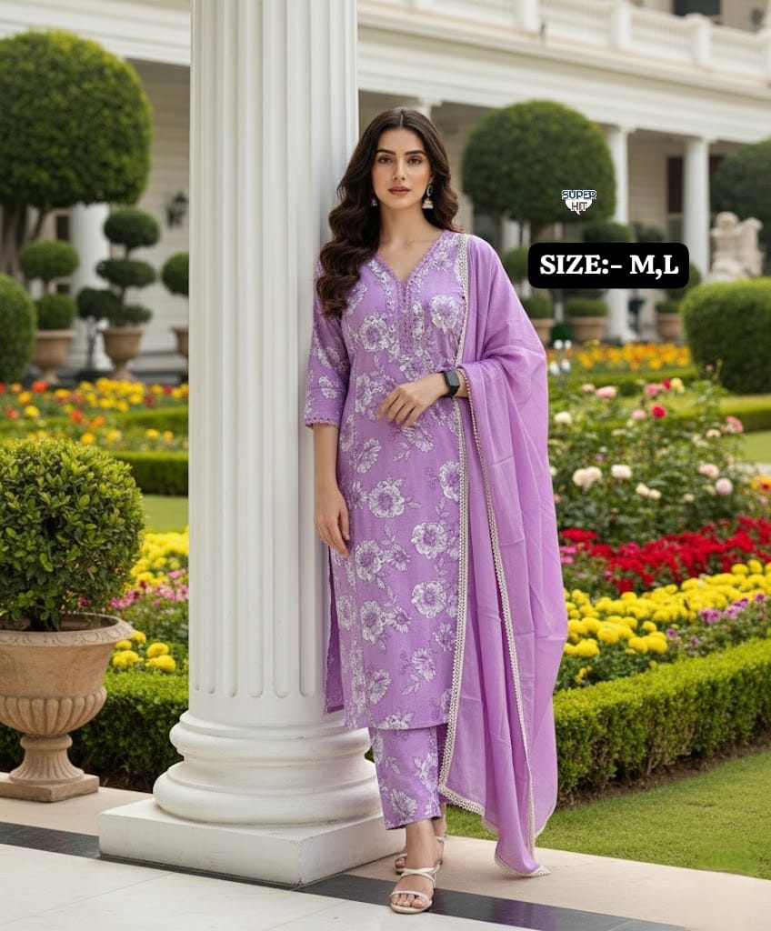 Premium Embroidered Cotton Kurti Pant Dupatta Set – Festival Wear Designer Suit for Women