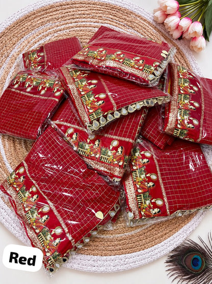 Karwa Chauth Special Viscose Checks Saree with Zari & Mirror Work Satin Border