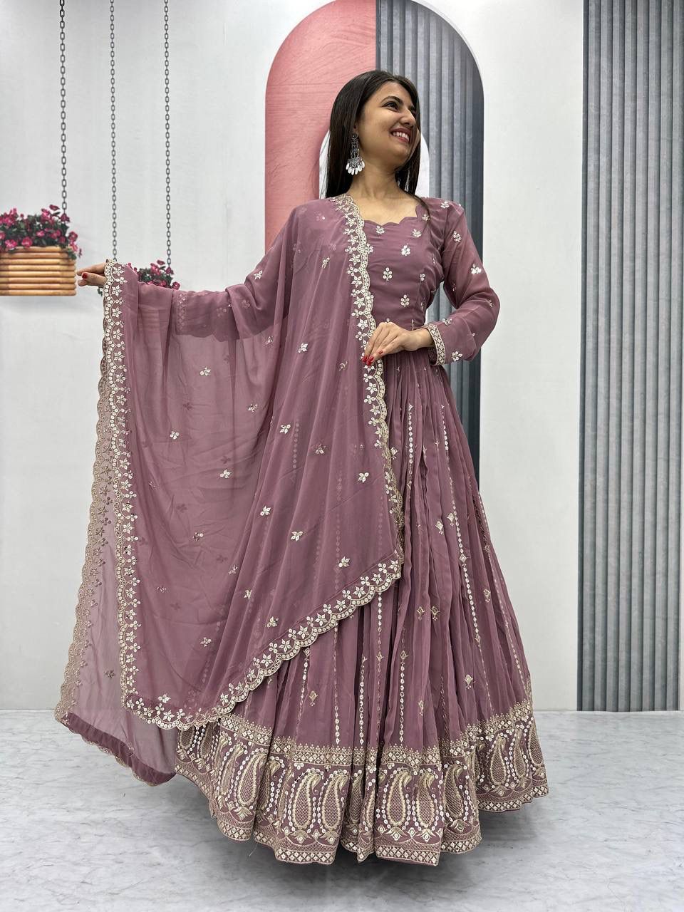 Partywear Embroidered Georgette Gown Set