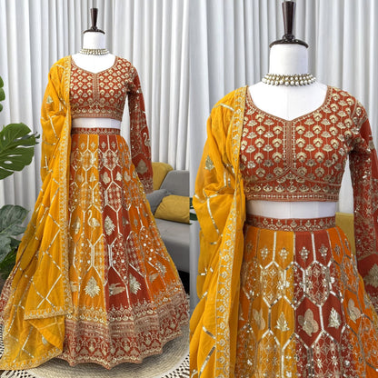 Premium Heavy Faux Georgette Embroidered Lehenga Choli with 4.80 Meter Flair