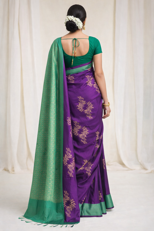 Purple Green Jacquard Saree