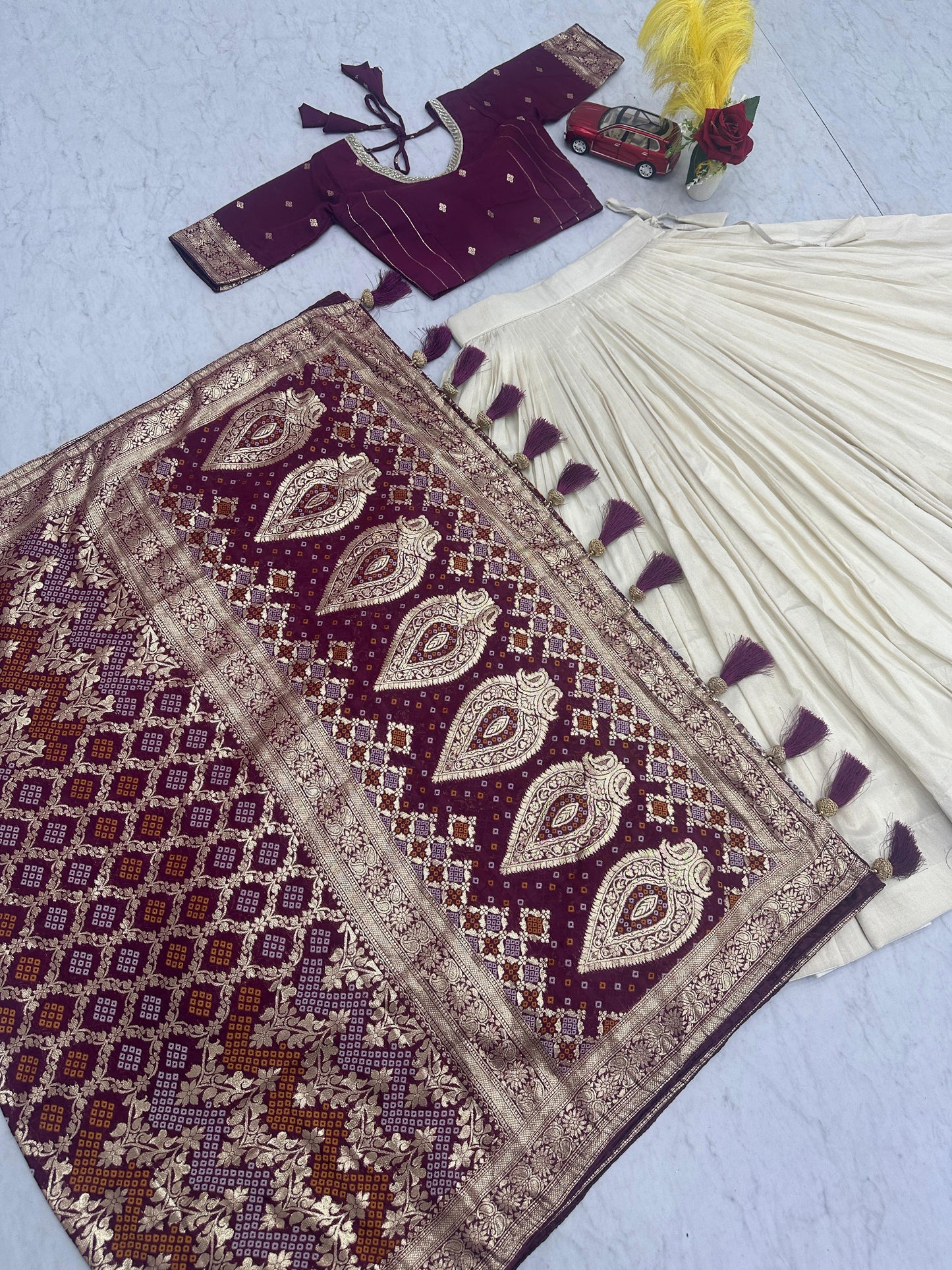 Wedding Special Jacquard Silk Lehenga & Saree Set With Rich Zari Work