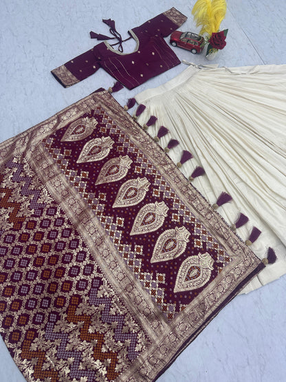 Wedding Special Jacquard Silk Lehenga & Saree Set With Rich Zari Work