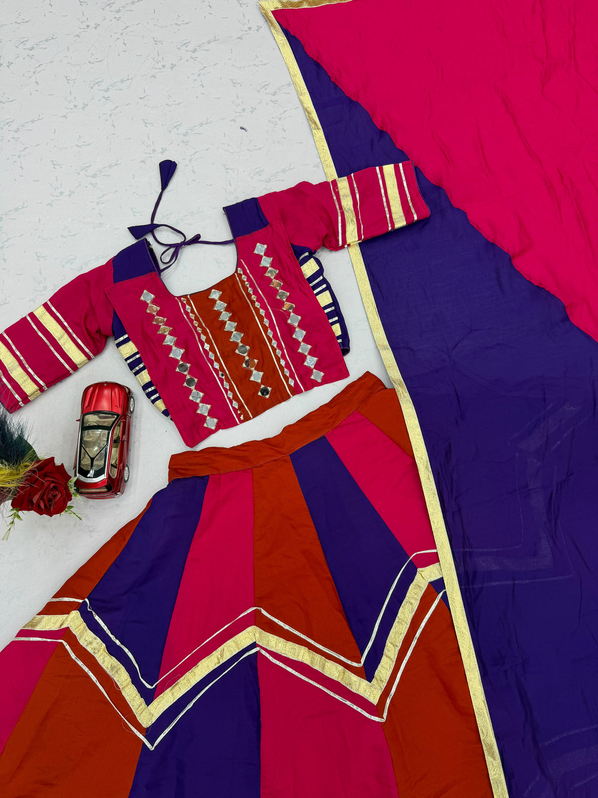 Navratri Special Roman Silk Lehenga Choli with Real Mirror Work | 6+ Meter Flair
