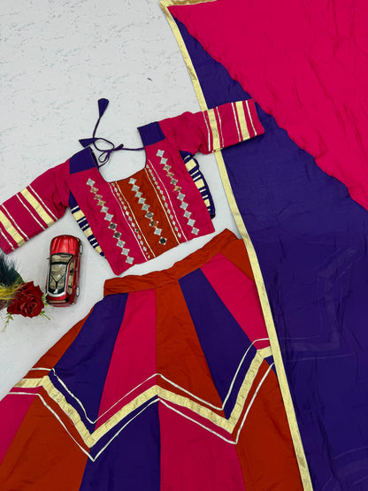 Navratri Special Roman Silk Lehenga Choli with Real Mirror Work | 6+ Meter Flair