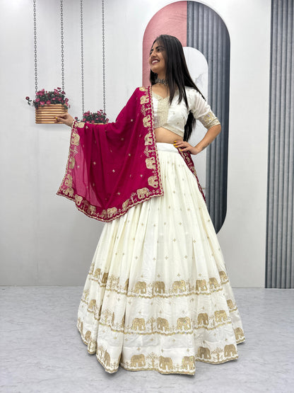 Pure Chinon Embroidered Festival Lehenga Choli Set