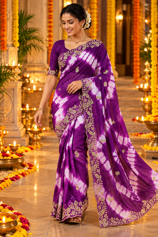 Tana Bana Saree with Pitta Work, Sequins & Cutwork Border