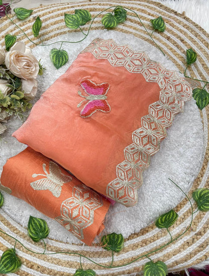 Rubina Soft Fendy Butterfly Work Saree with Gota Patti Lace Border
