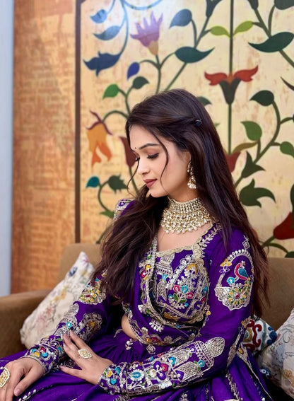 Women's Festival Wear Vichitra Silk Embroidered Lehenga Choli Set with Dupatta