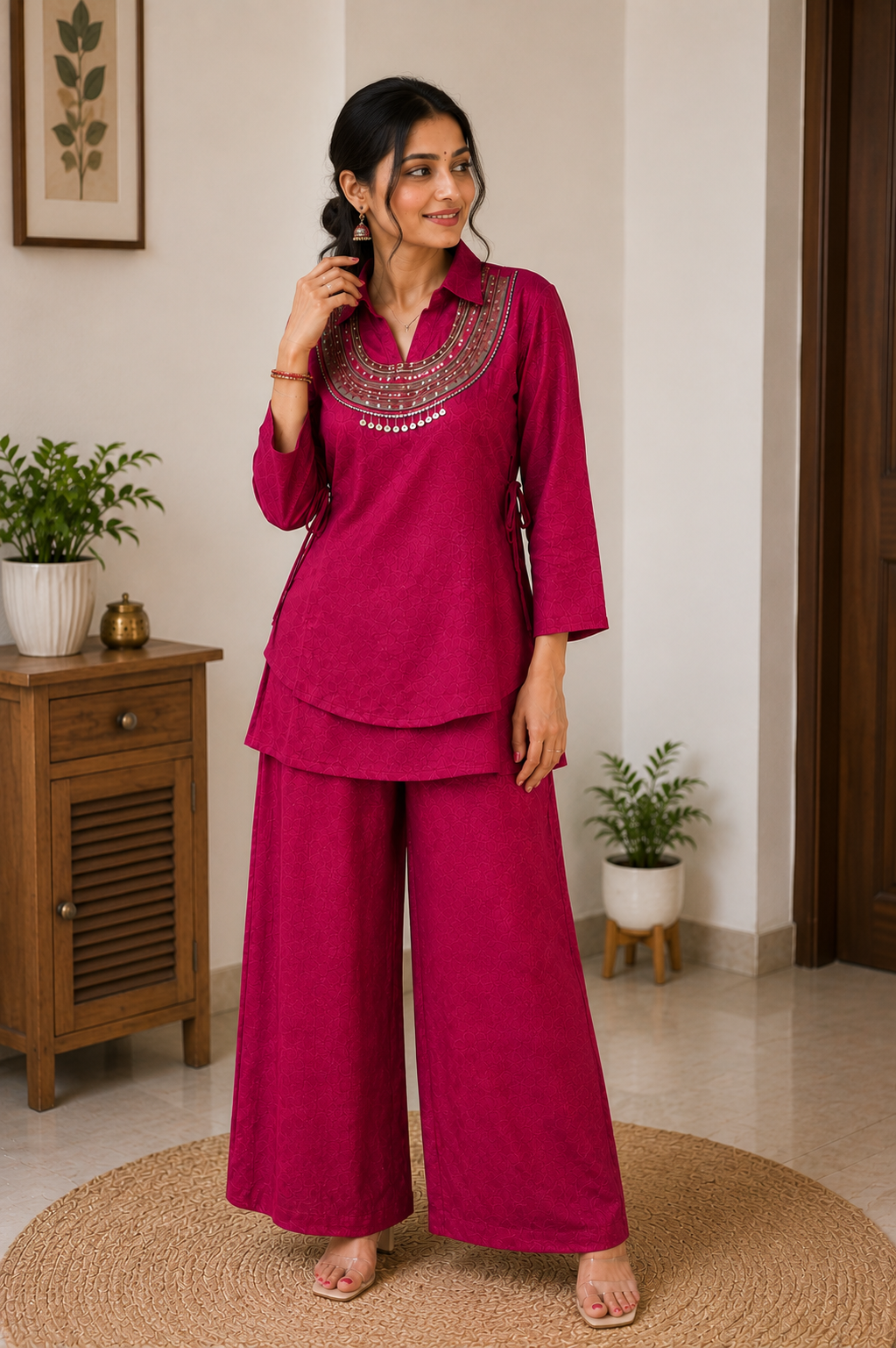 Viral Gold Crush Kurti Koti & Palazzo Set with Sequin Work