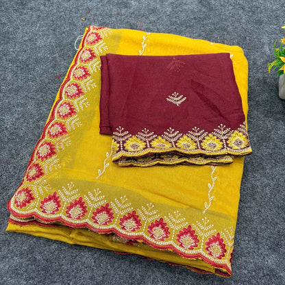 Star Georgette Leheriya Saree with Embroidery Sequence Blouse