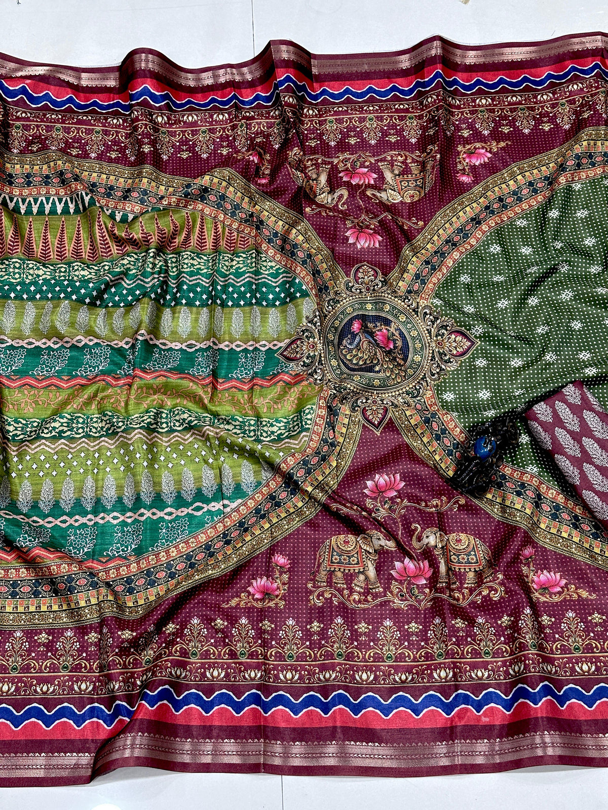 Premium Tussar Silk Printed Saree with Designer Blouse