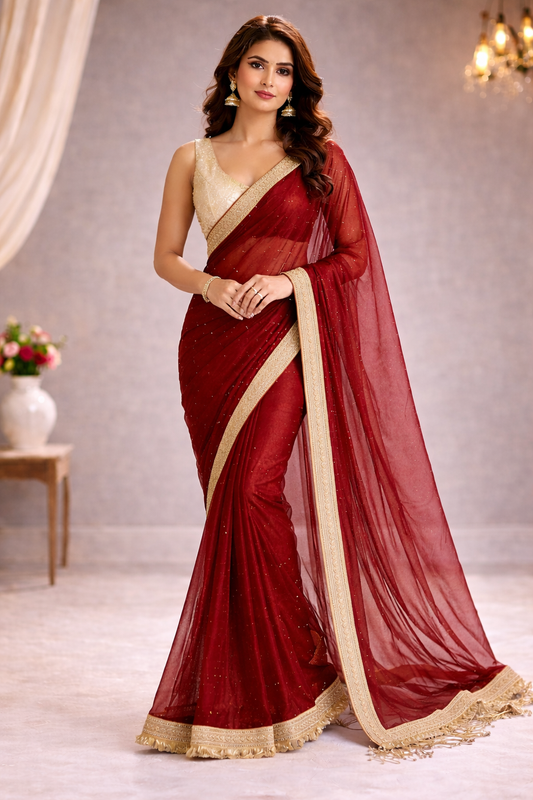 New Arrival Pure Soft Twills Organza Saree with Lace & Butti Work