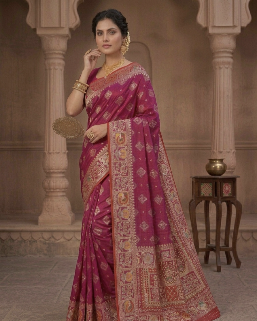 Wedding Special Dola Silk Designer Saree with Zarkhan Work