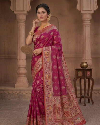 Wedding Special Dola Silk Designer Saree with Zarkhan Work