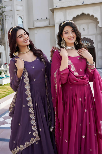 Elegant Festival Wear Fox Georgette Long Gown with Embroidered Dupatta
