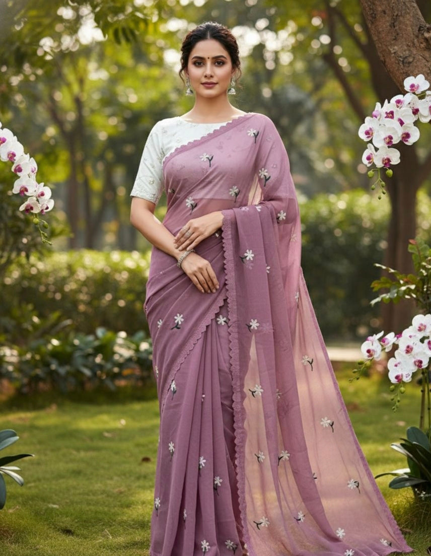 Floral Embroidered Georgette Saree – Lightweight Daily & Party Wear
