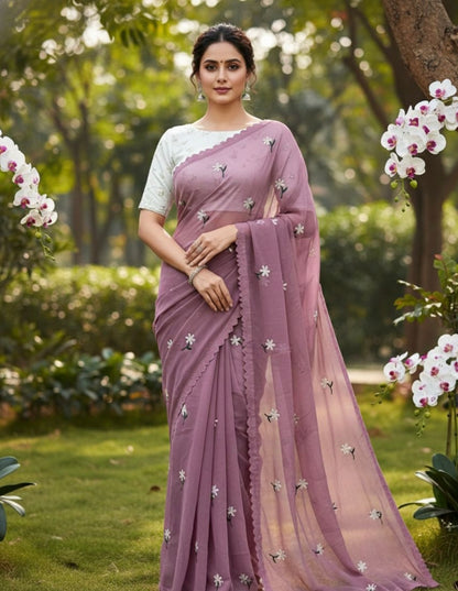 Floral Embroidered Georgette Saree – Lightweight Daily & Party Wear